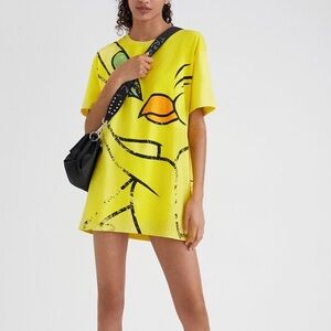 Desigual Adult L Tweety Bird Yellow Graphic Mini Dress